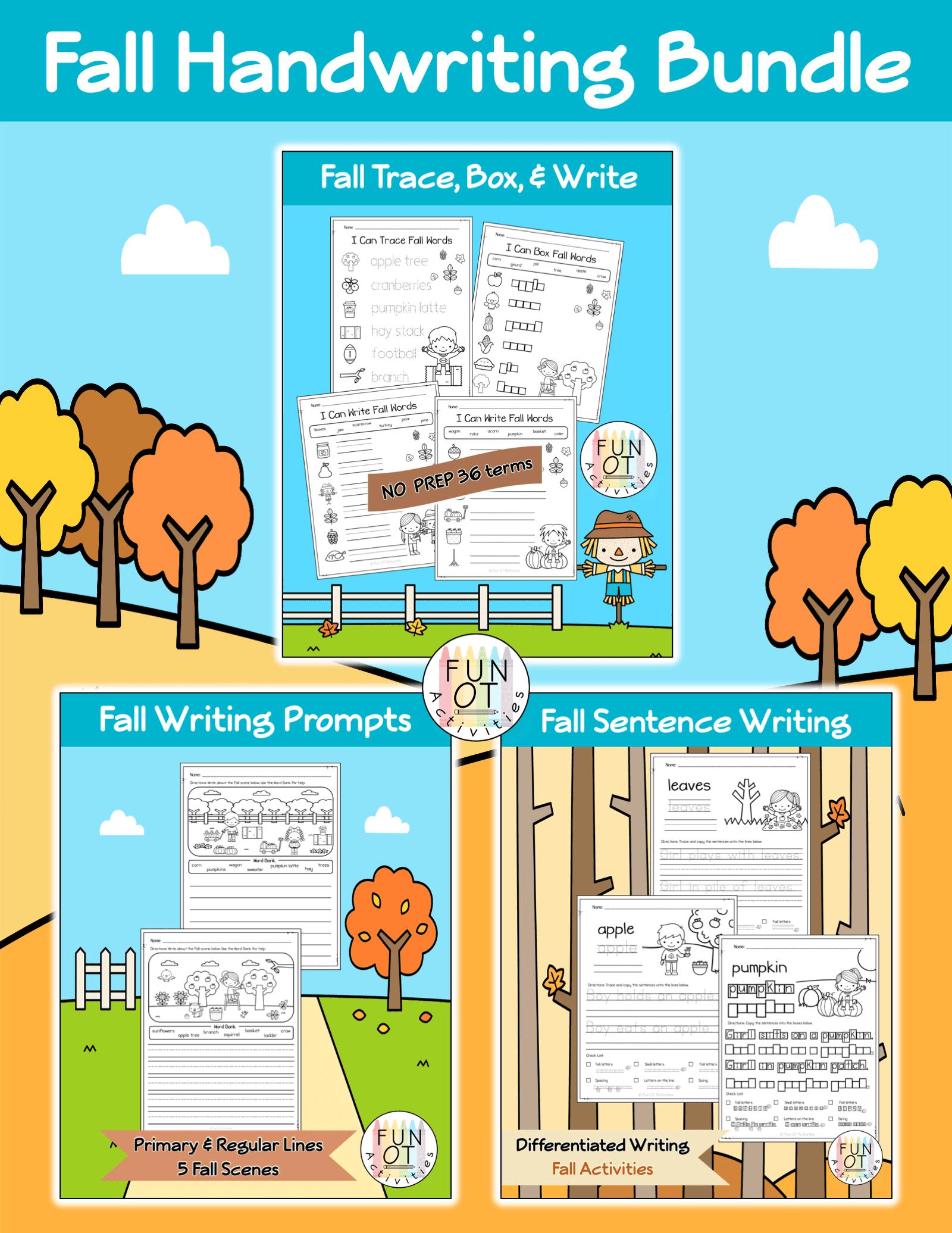 Work on handwriting skills with these differentiated writing activities in the Fall handwriting bundle! Created by Fun OT Activities.