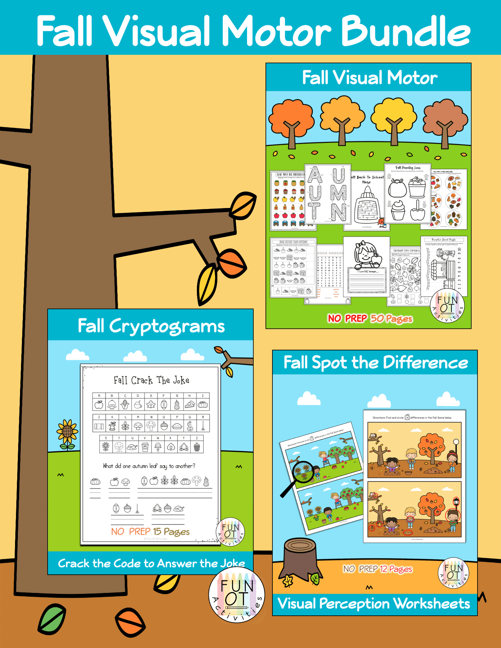 This Fall Visual Motor Bundle includes no-prep visual motor activities such as mazes, puzzles, spot the difference, cryptograms, and more!