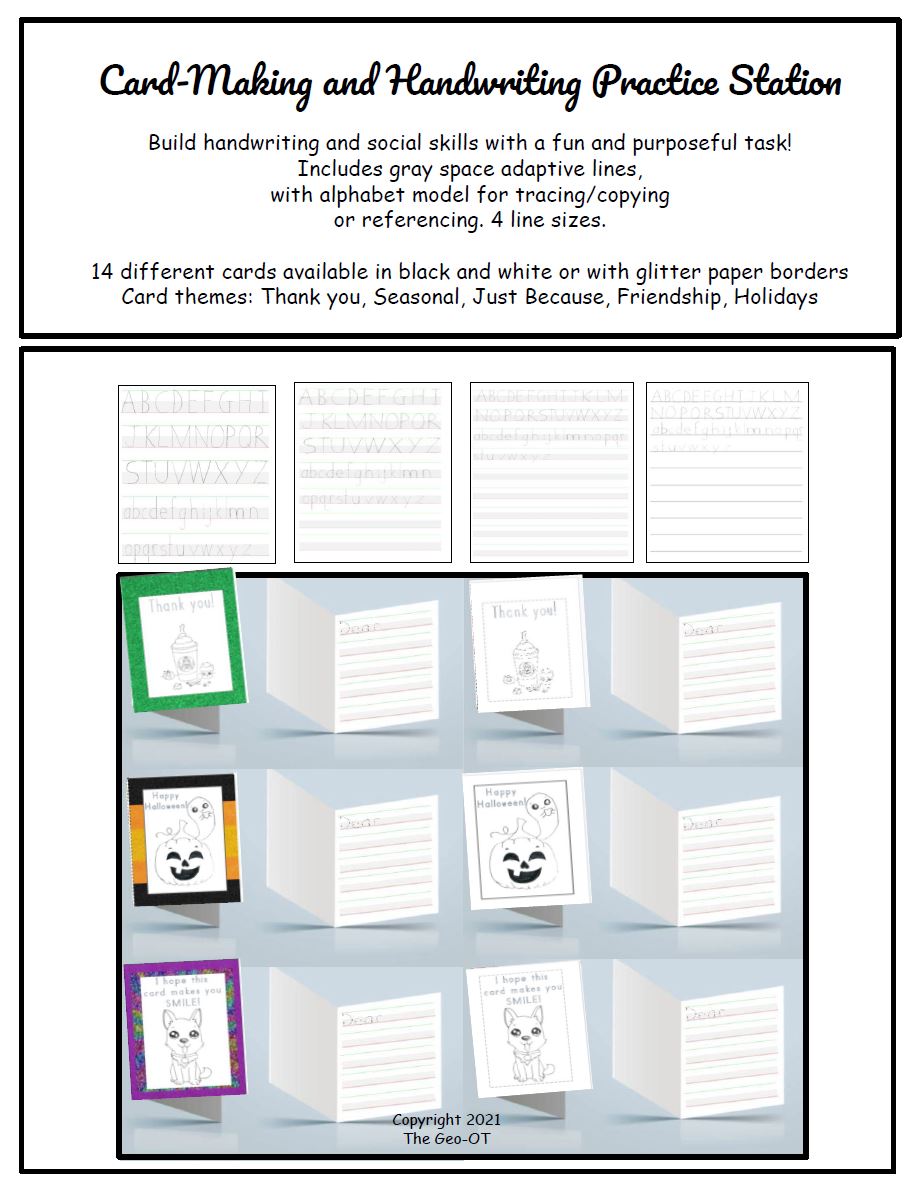 This Card Making and Handwriting Practice Station is ready to go! Created by a pediatric OT, this no prep is fun and purposeful!