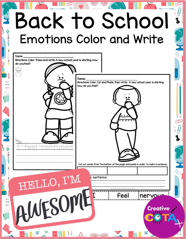 Back to School Emotions Coloring and Writing