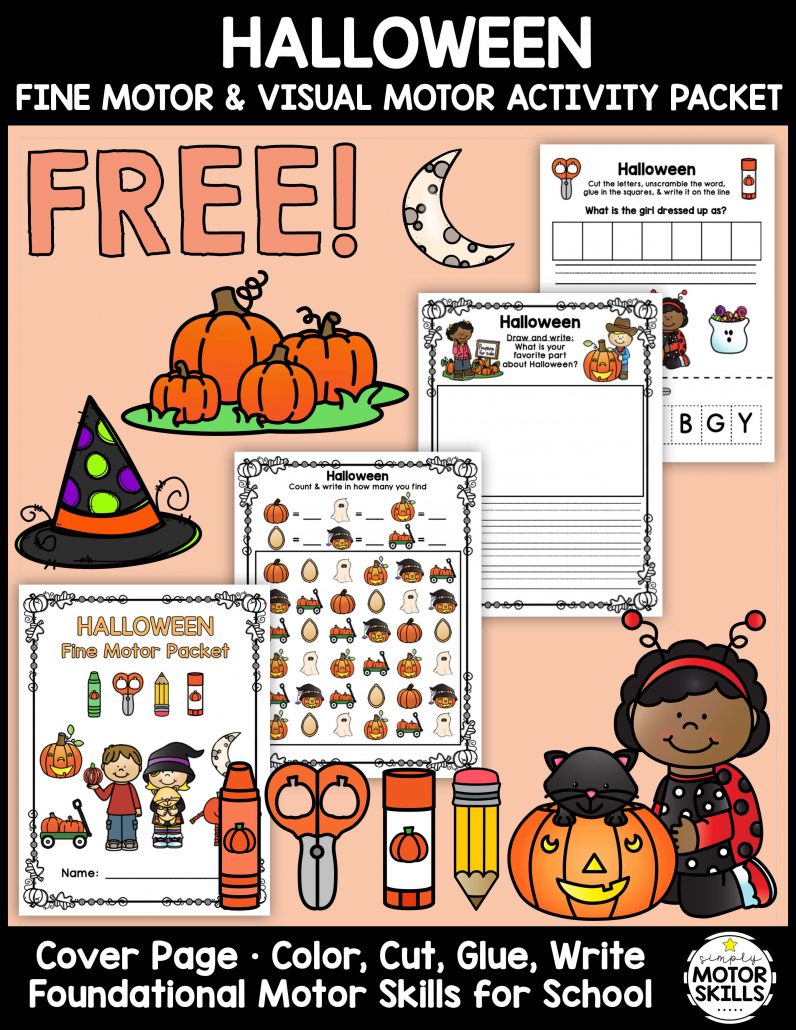 Need some FREE Halloween fine motor PDF activities for kindergarten and older students? You can download it for free from YourTherapySource.