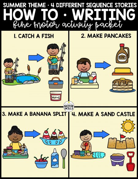 Summer Sequence Stories includes 4 sun Summer themes for your student to practice tracing, copying, writing, cutting and pasting.
