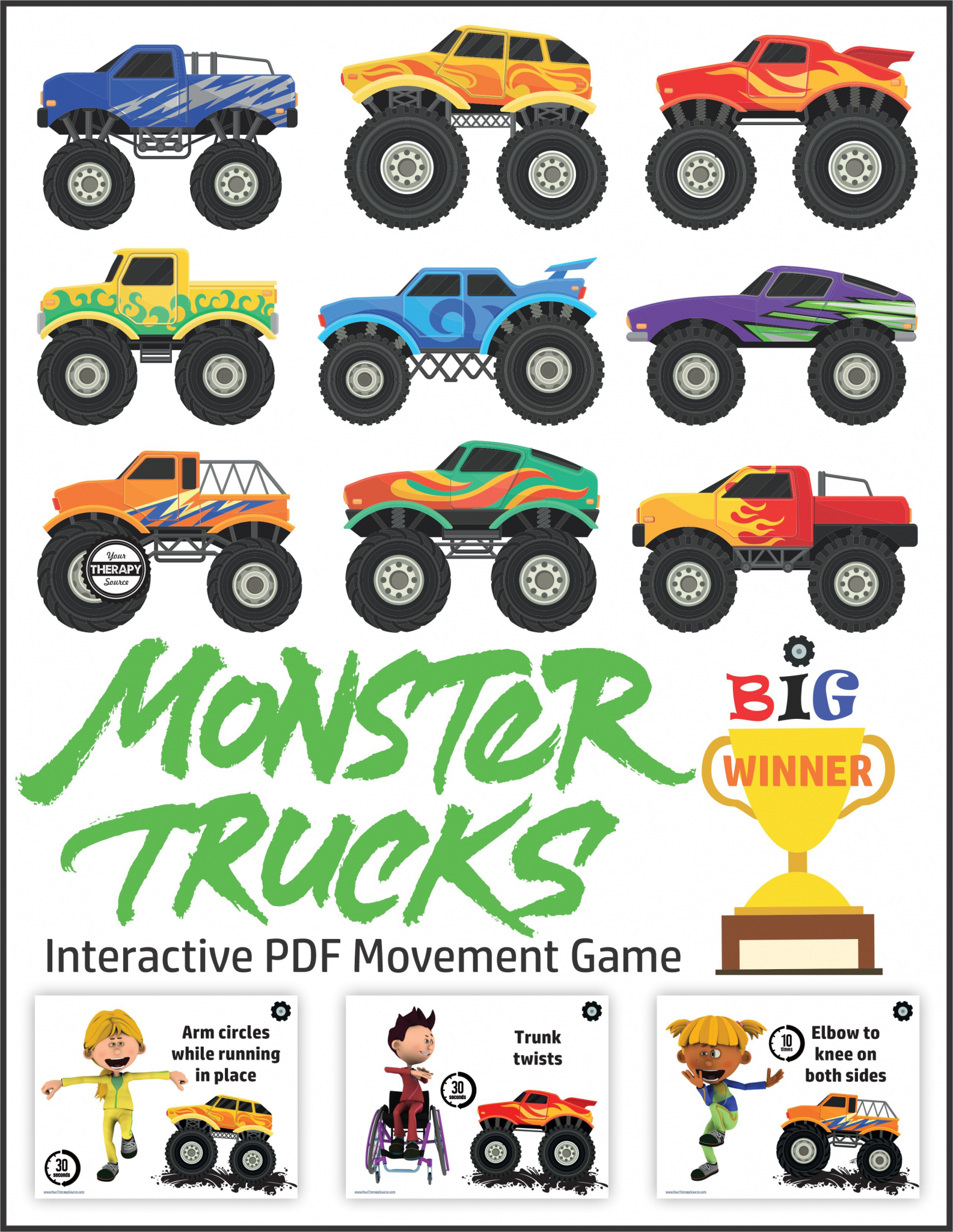 Looking for a fun movement and memory Monster Truck Game for kids?Get your students physically active and having fun!