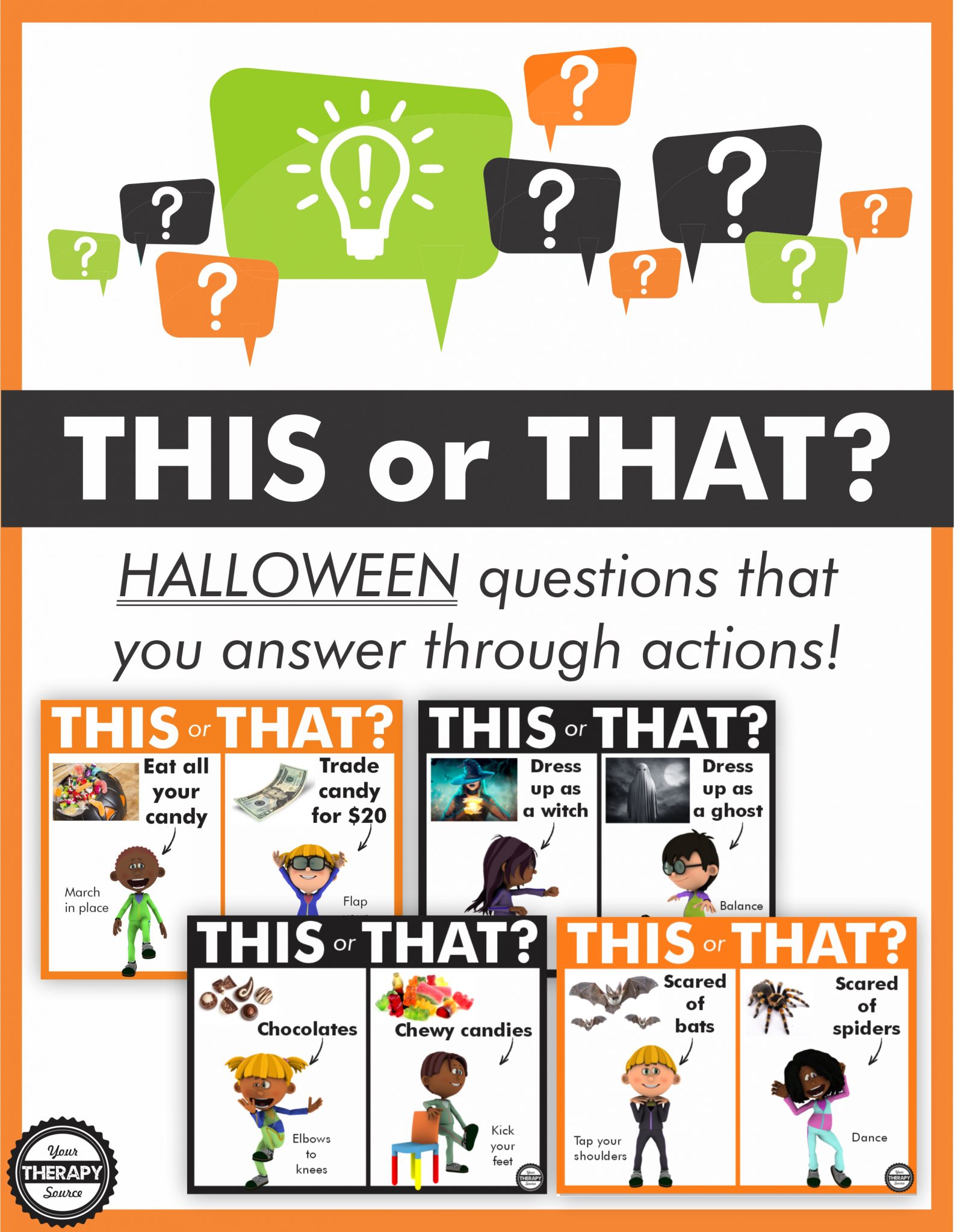 The This or That Halloween Game gets your student's brains and bodies working while burning off all that energy from sweet treats.