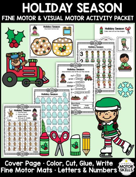 This Holiday Season Fine Motor Activity Packet is designed for: Kindergarten, SPED, OT, Home Activities, and Fine Motor Stations.