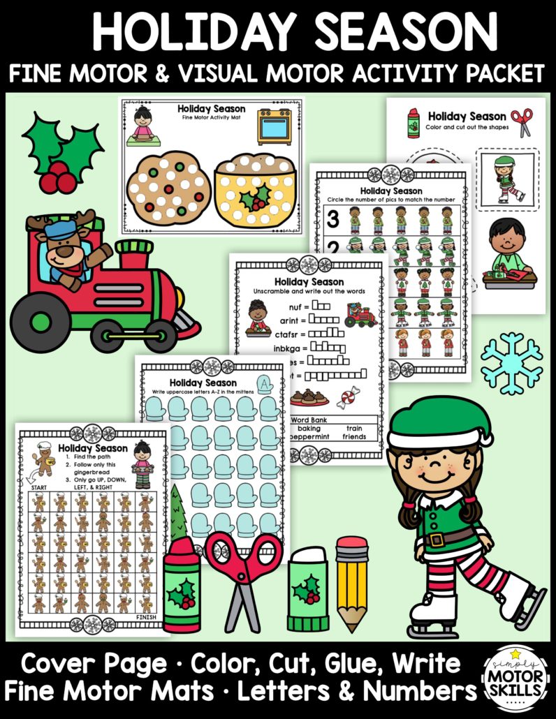 This Holiday Season Fine Motor Activity Packet is designed for: Kindergarten, SPED, OT, Home Activities, and Fine Motor Stations.