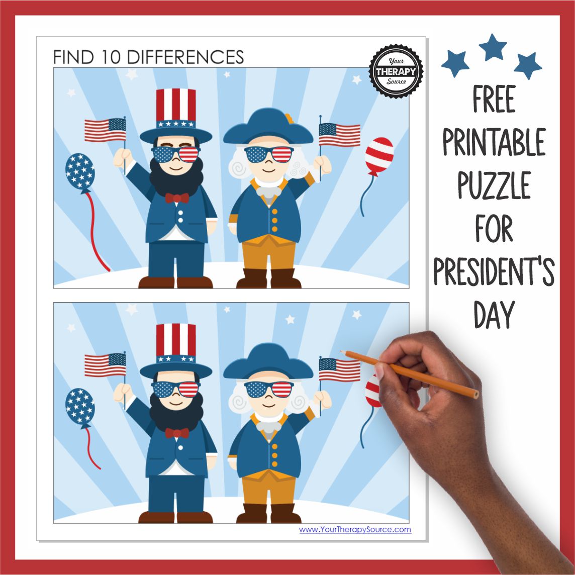 This FREE Presidents Day Activity will challenge the kid's visual perceptual skills and encourage attention to detail. 