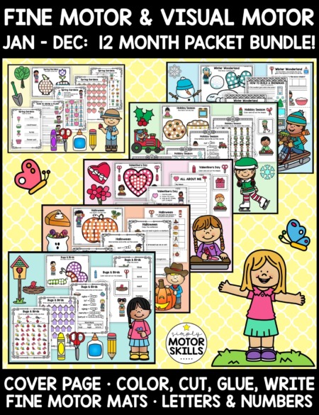 Use the Fine Motor Activities for Preschoolers and Up to help students work on essential fine motor skills with monthly themes ALL year long!