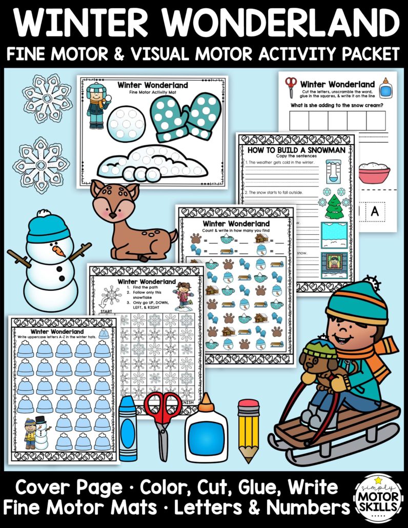 Use these Winter Fine Motor Worksheets to help students work on essential school fine motor skills in a fun Winter Wonderland - themed way!