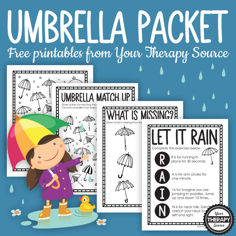 This FREE no-prep, umbrella coloring page packet is perfect to entertain the kids for a few minutes on a rainy day.