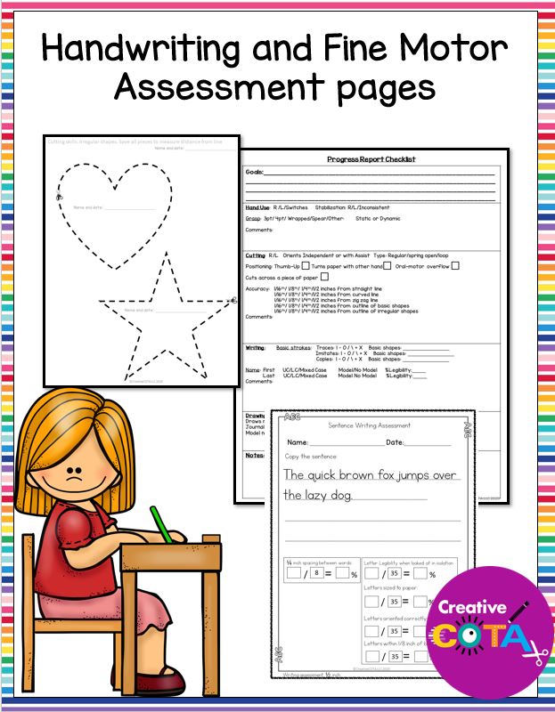 The Handwriting and Fine motor Assessment includes forms for progress checks with your occupational therapy students.