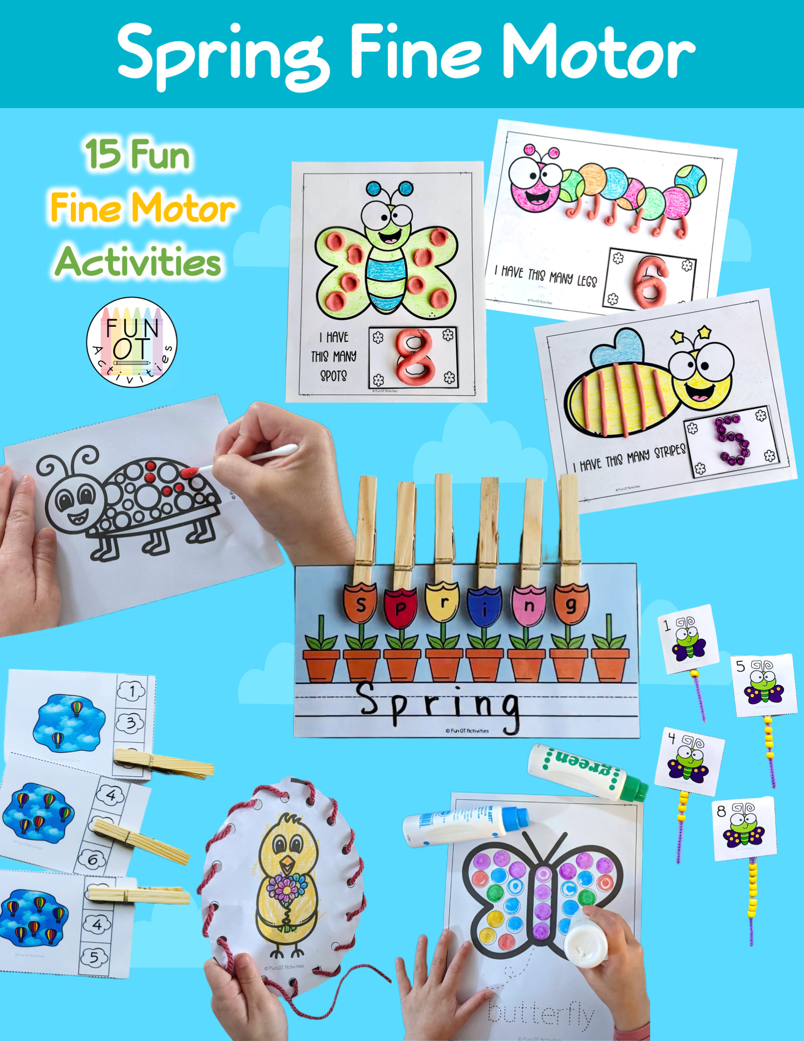 This Spring Themed Fine Motor Activity Packet includes 15 fun Spring themed fine motor skill building activities!