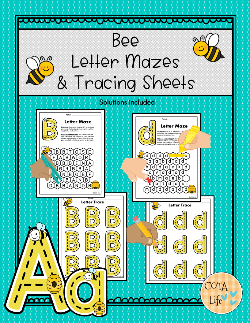 Bee Letter Mazes and Tracing Sheets