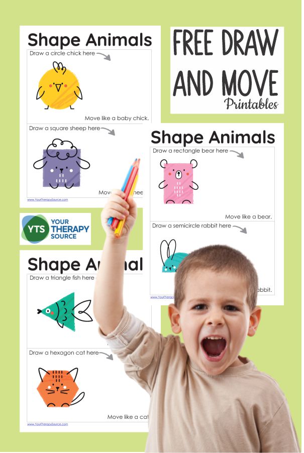 Practice drawing animals using shapes with this free printable packet. Don't forget to move like the animal when you are done!