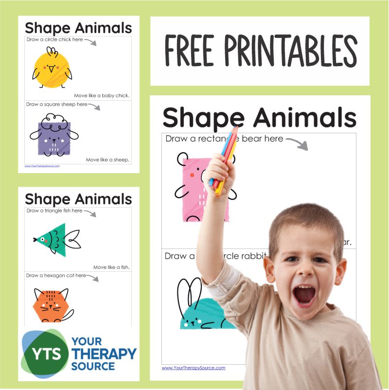 Practice drawing animals using shapes with this free printable packet. Don't forget to move like the animal when you are done!