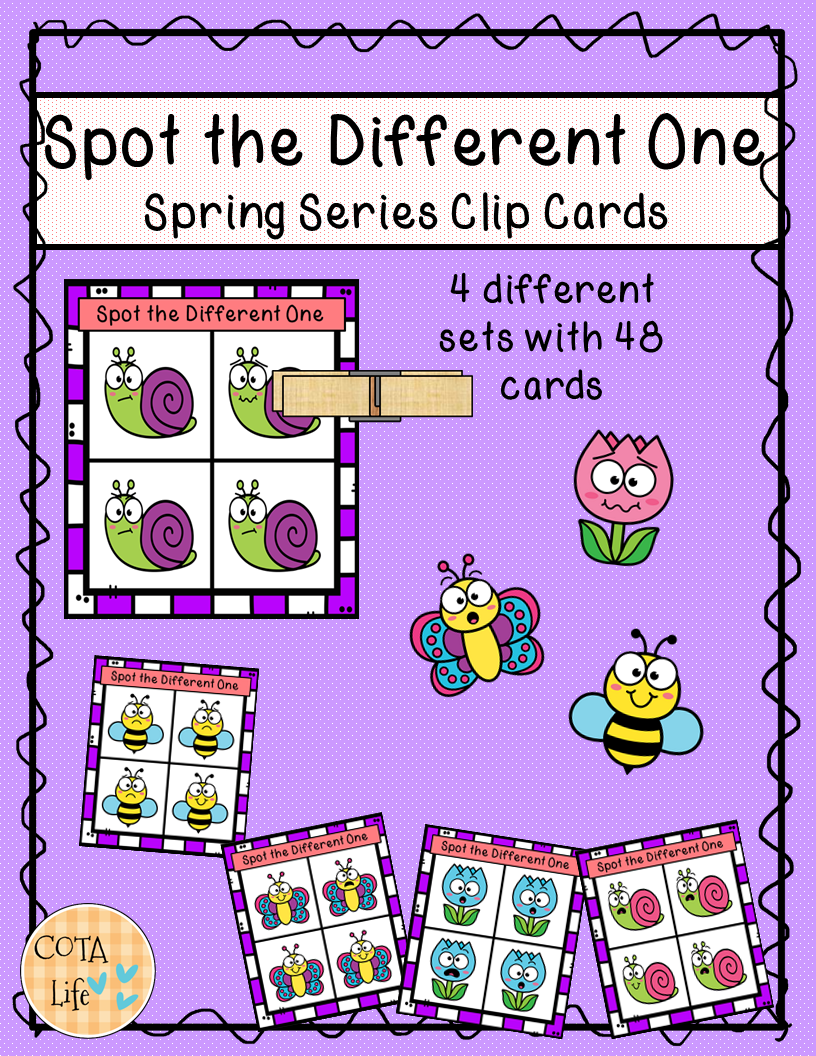 Check out these 48 Spot the Difference Spring clip cards created by Regina Parsons-Allen, a pediatric COTA.