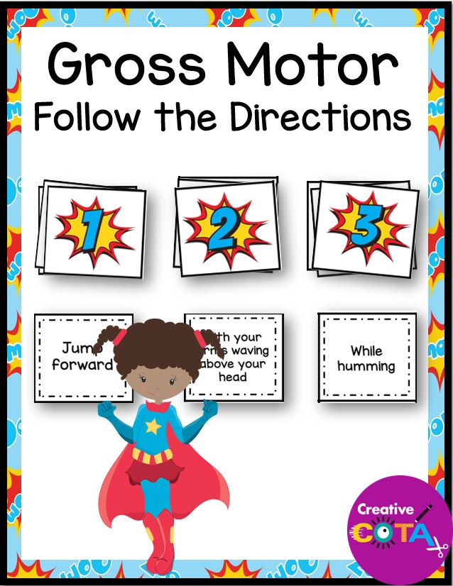 Created by a COTA, use this follow the directions gross motor activity to work on listening skills in a fun way.
