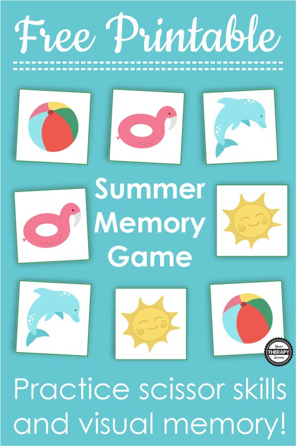 Summer Memory Game Free Printable from Your Therapy Source