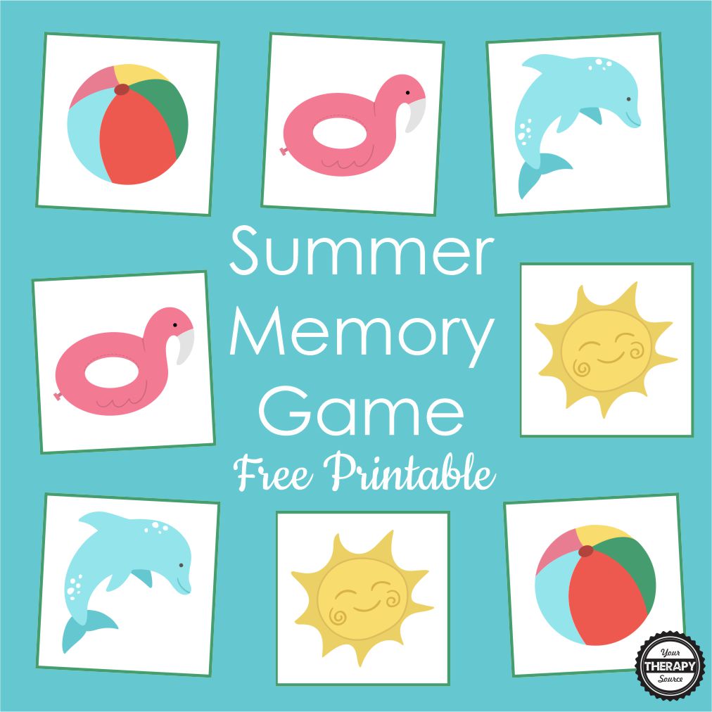 Summer Memory Game Free Printable from Your Therapy Source