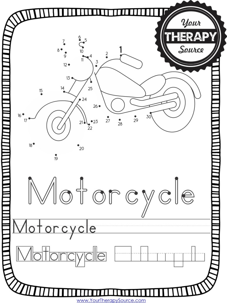 This Transportation Dot to Dot free PDF includes three fun visual motor challenges and handwriting practice! From Your Therapy Source