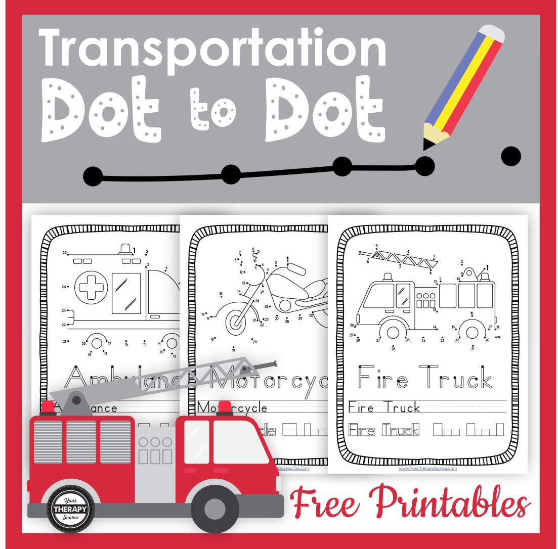 This Transportation Dot to Dot free PDF includes three fun visual motor challenges and handwriting practice! From Your Therapy Source