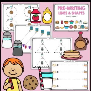 This fun and engaging Food Prewriting Worksheets Packet includes cute food picture pairs to practice pre-writing lines and shapes.