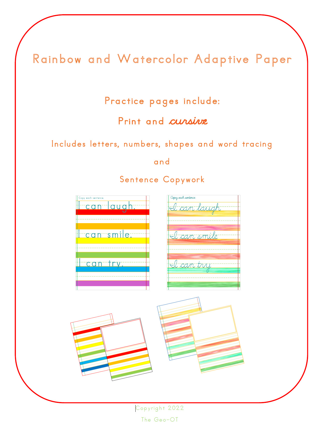 The Rainbow Adaptive Paper PDF packet includes a variety of letters, numbers, words, and sentence copy work!