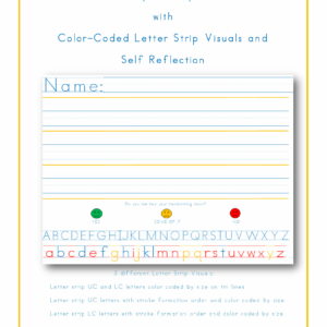 This Adaptive Handwriting Paper with Self Reflection and Color-Coded Letter Strip Visuals includes ready-to-go templates to practice handwriting.