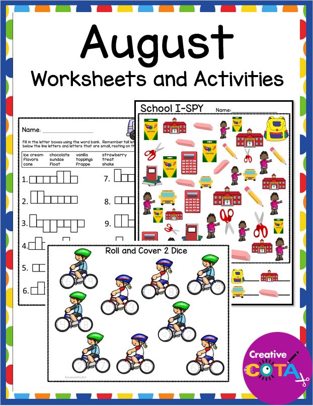 This is a August variety pack of worksheets and activities for your occupational therapy sessions and they will also work with all students.