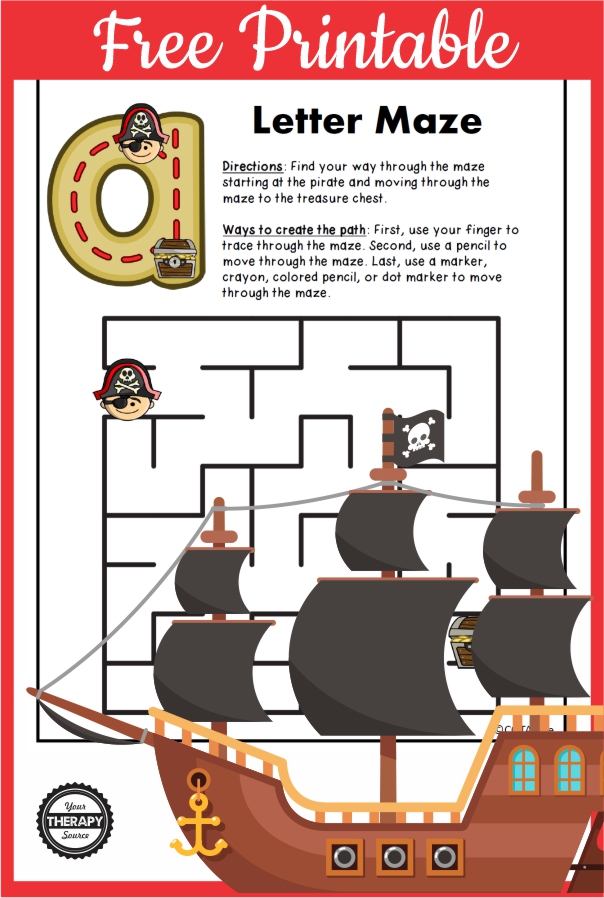Pirate Tracing Free Printable PDF