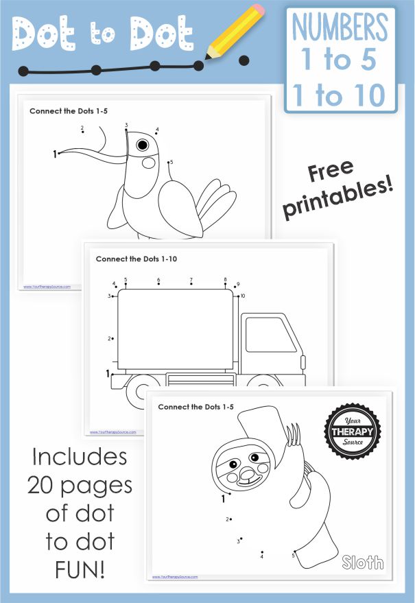 This 20 page Preschool Dot to Dot Printables packet is free to download at the bottom of this post from Your Therapy Source.