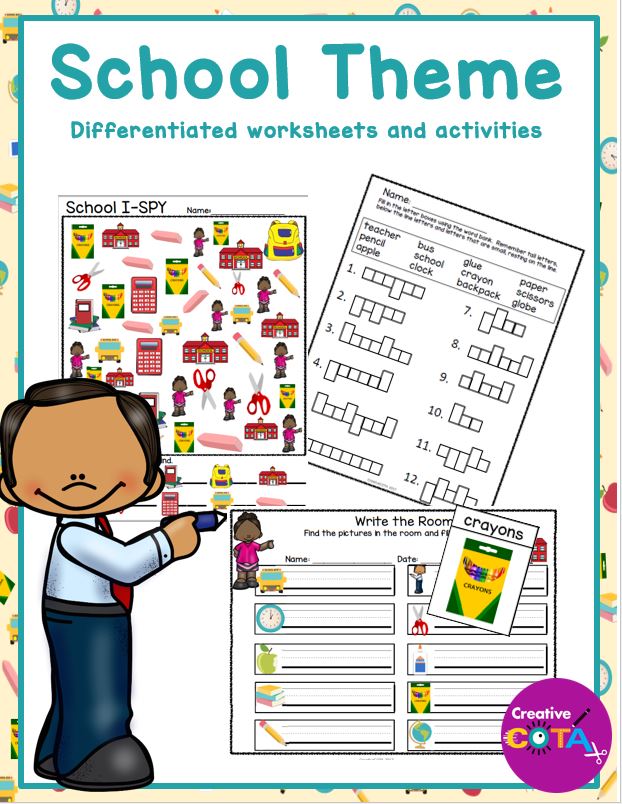 This is a School theme packet that includes activities which incorporate math, literacy, writing, fine motor, gross motor and visual perceptual skills.