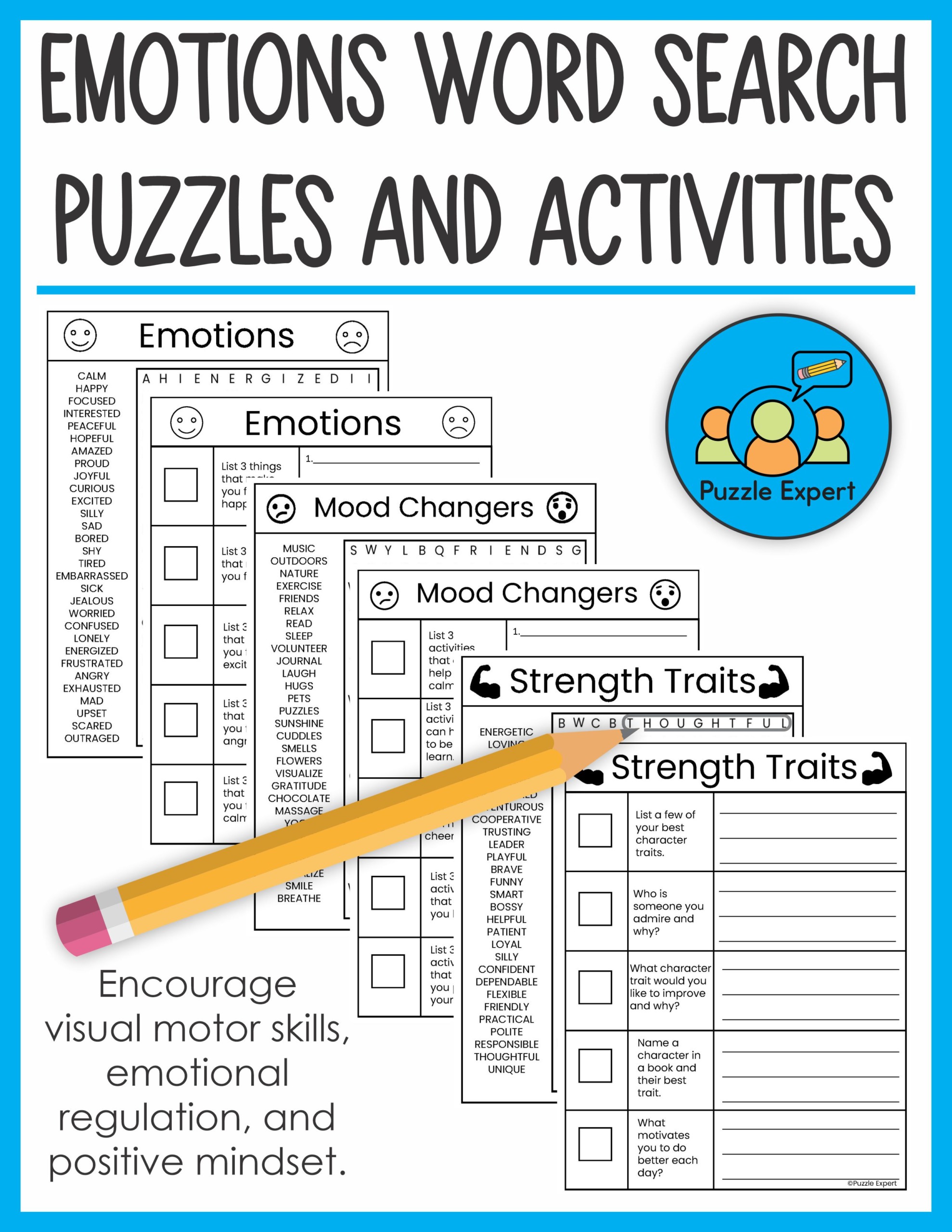 Check out the Emotions Word Search and Activities Packet from the Puzzle Expert to learn and practice emotional regulation skills.