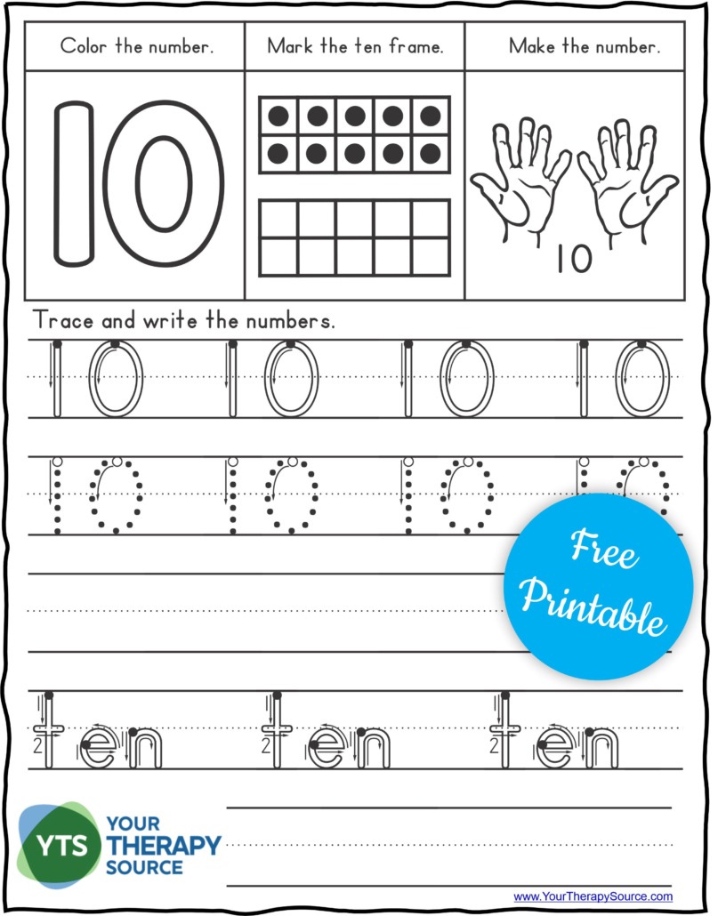 Number Tracing Worksheets PDF FREE from Your Therapy Source