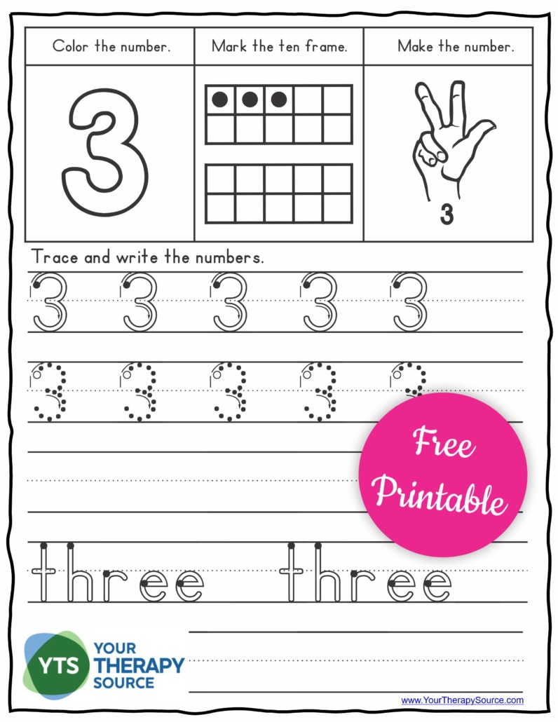 Number Tracing Worksheets PDF FREE from Your Therapy Source