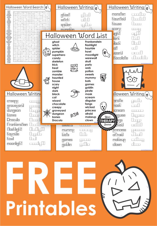 Halloween Word List Printable FREE from Your Therapy Source
