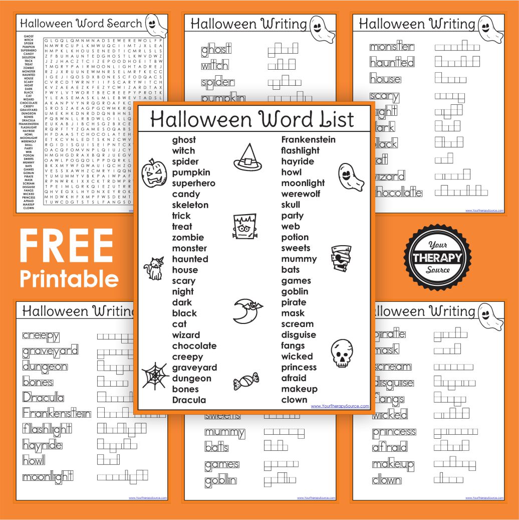 Halloween Word List Printable FREE from Your Therapy Source