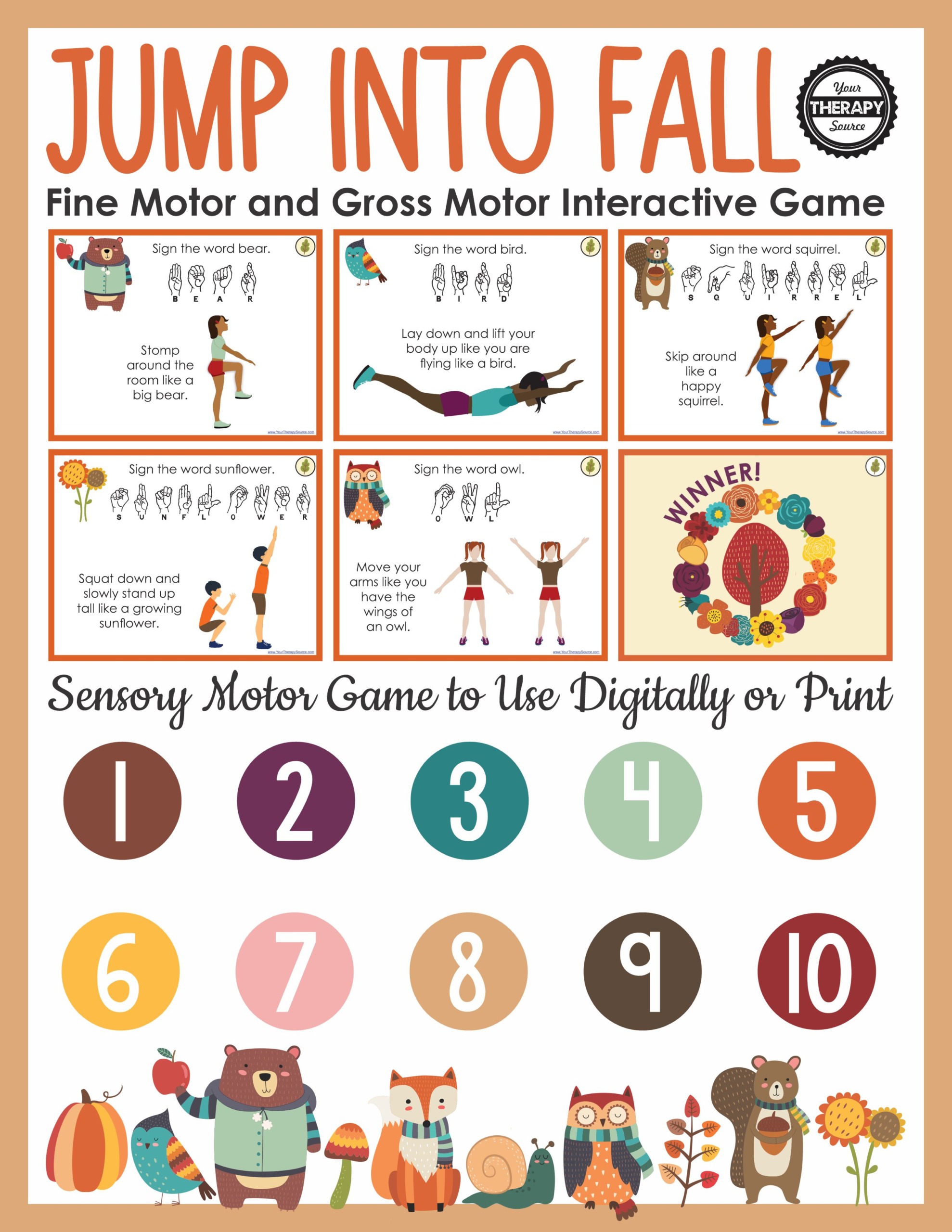 The Jump Into Fall Sensory Motor Game challenges your students' fine motor, gross motor, and coordination skills from Your Therapy Source.