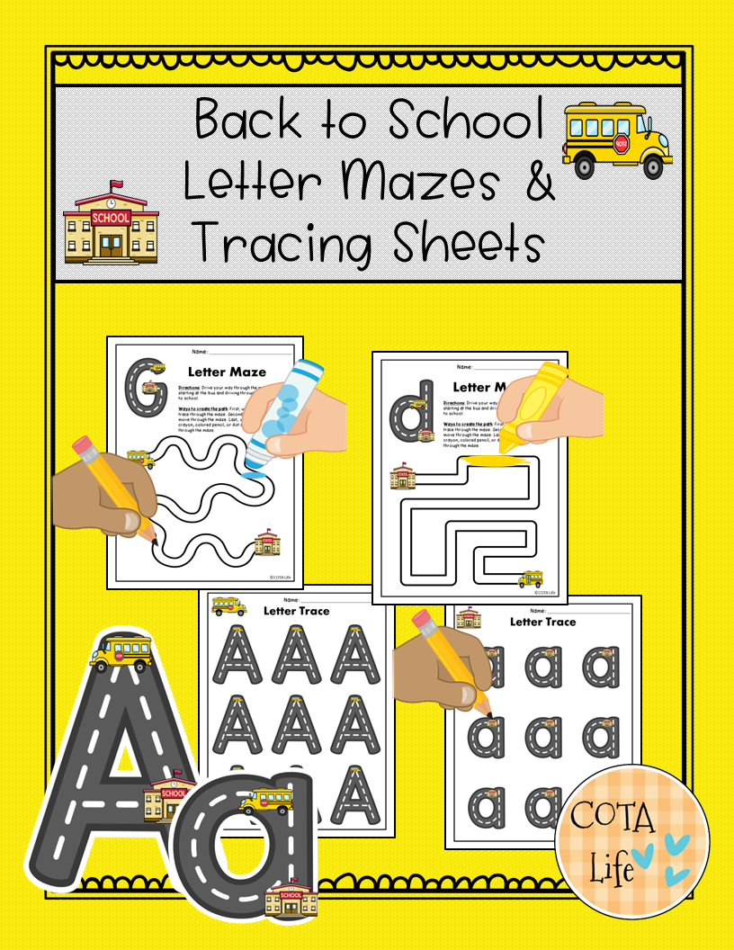 School Theme Letter Tracing and Mazes