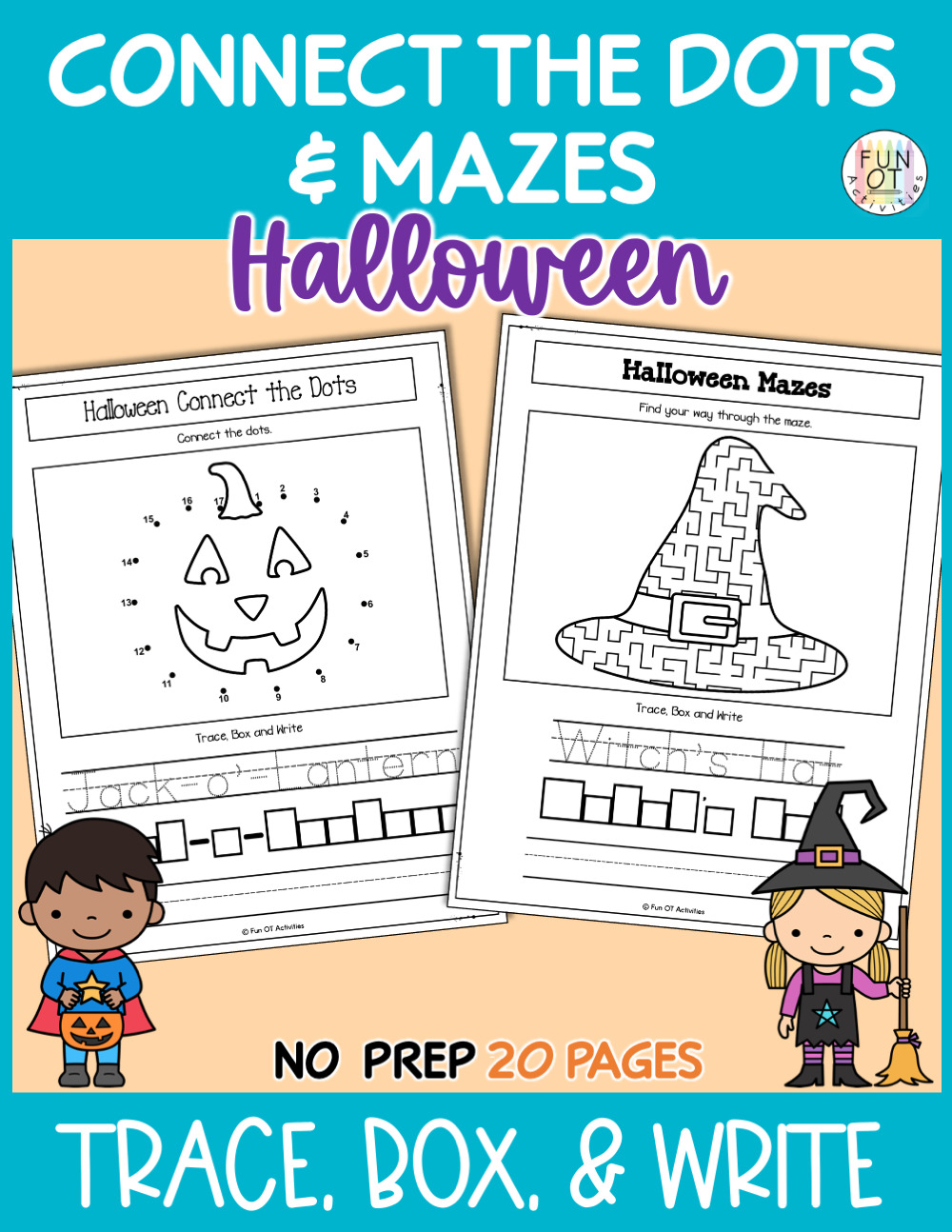 These 20 pages of Halloween Connect the Dots and Mazes are simple and fun to work on fine motor, visual motor, and handwriting skills!