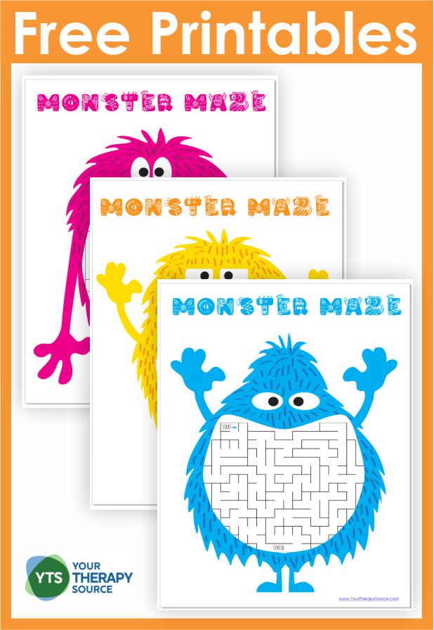 These FREE printable Monster Mazes PDF are perfect for anytime of year for young children and older kids. From Your Therapy Source
