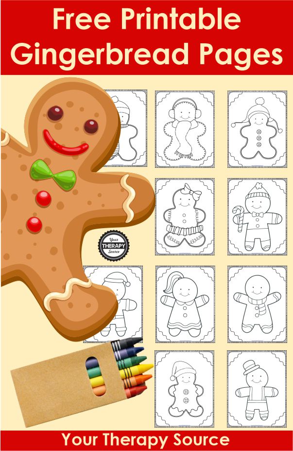 These 10 free gingerbread man coloring pages are perfect for the classroom or at home. Get your free copy from Your Therapy Source.