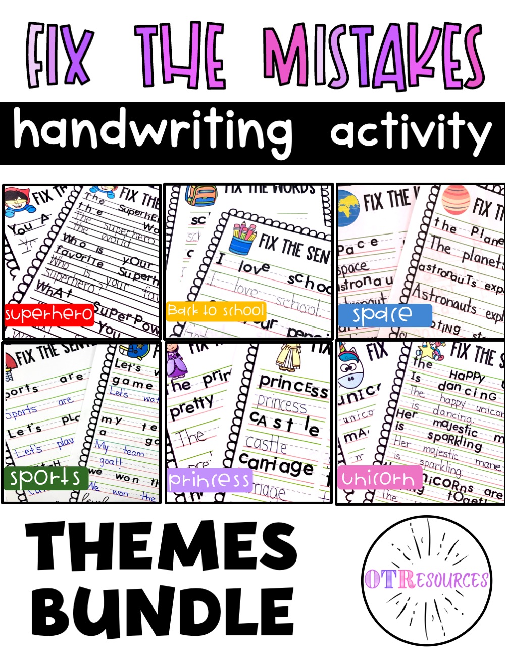 This Fix The Handwriting Mistakes Theme FUN  Theme Bundle encourages elementary students to practice handwriting while focusing on legibility.