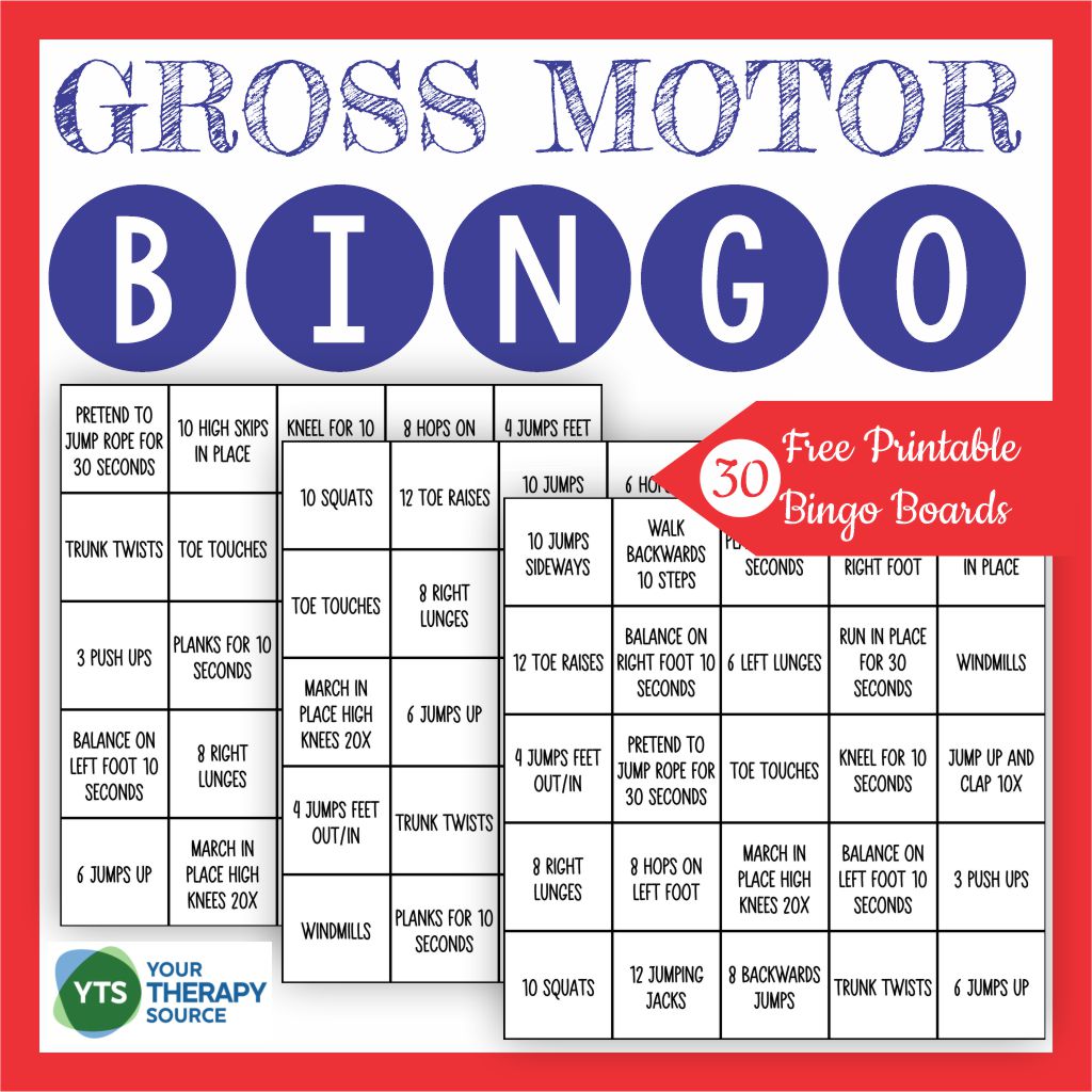 Gross Motor Bingo Printable and Exercise Bingo