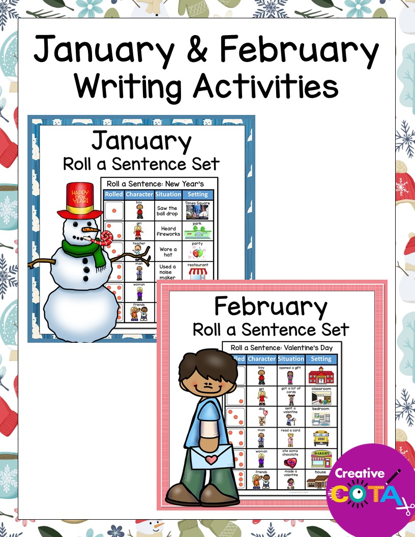 Engage even reluctant writers with these themed roll a sentence or story writing activities with this January and February Story Starters PDF packet.