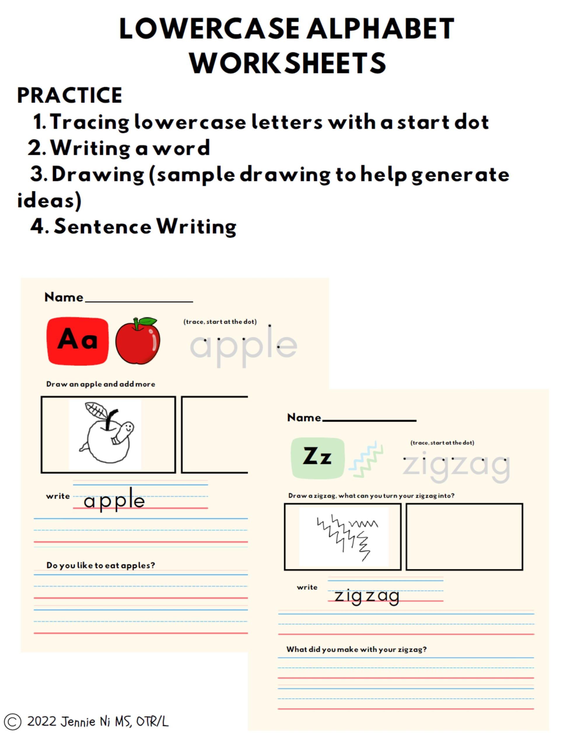 Lowercase Alphabet Practice PDF Worksheets