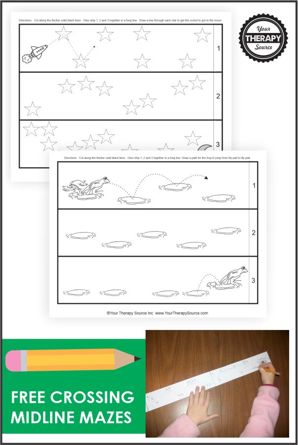 These two free sample crossing midline mazes encourage scissor skills, pencil control, visual motor skills, and crossing midline!