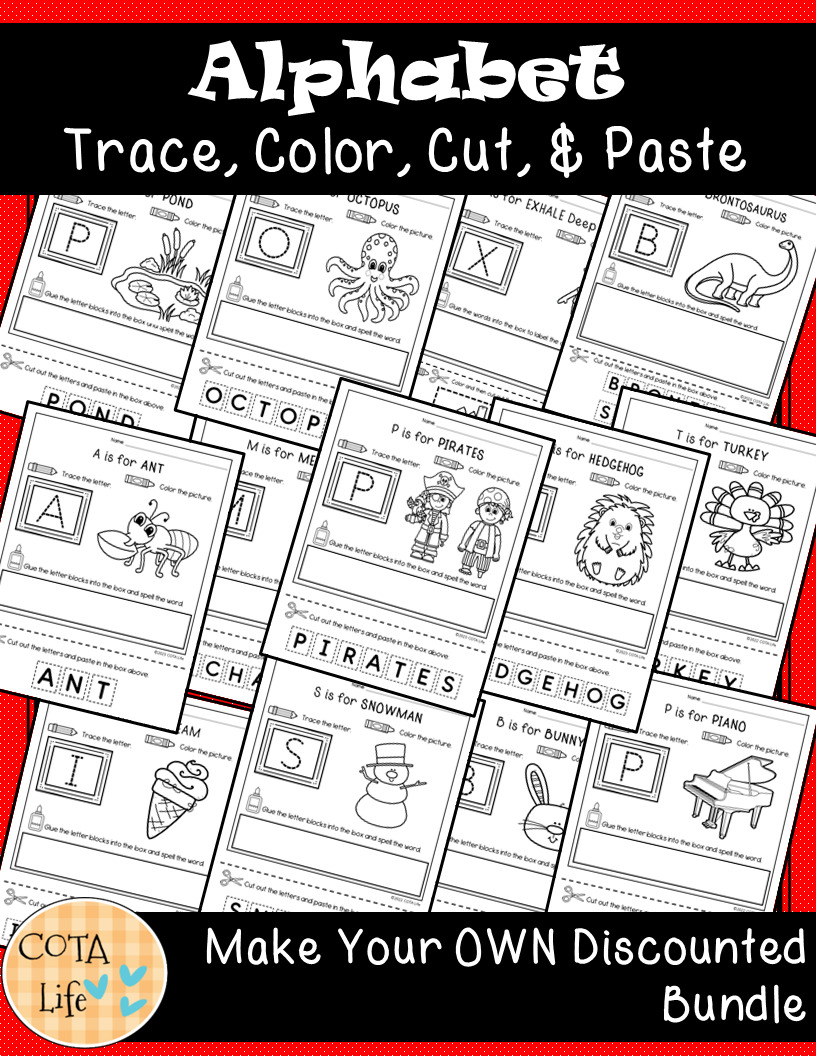 Alphabet Trace Color Cut Paste BUNDLE