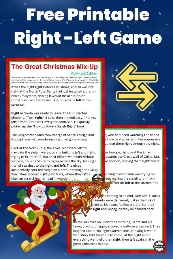 Right Left Christmas Game Printable - Free Story - Your Therapy Source