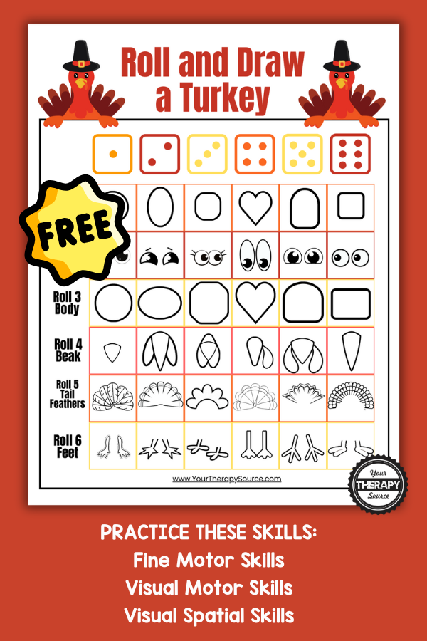 Roll a Turkey Free Printable - Your Therapy Source